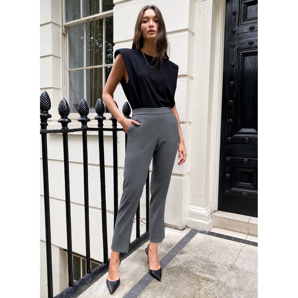 Aritzia Babaton Cropped Trouser Pants Conan Sz 2 Dark Gray Crepe Office Workwear